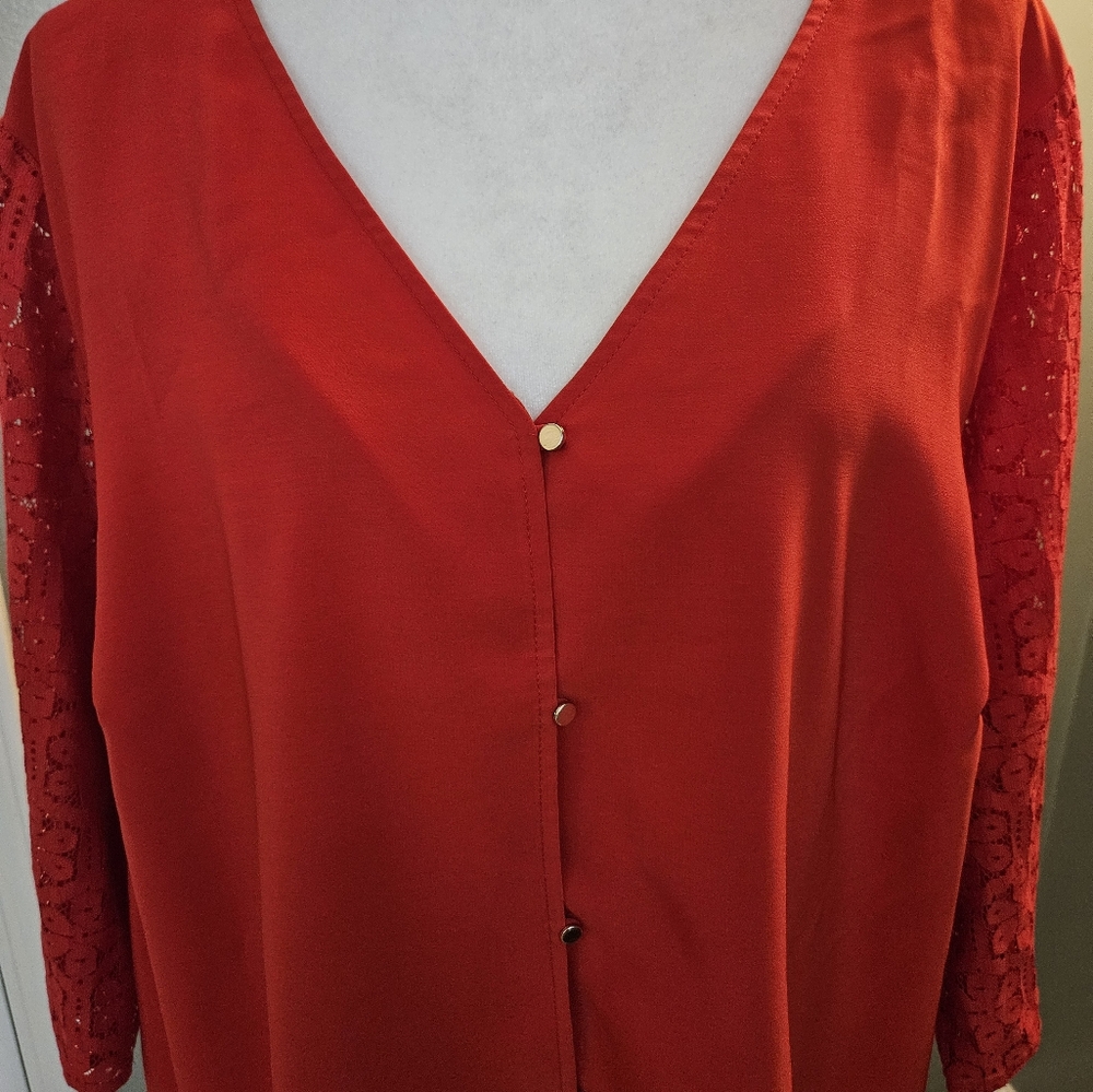 The Limited Red Lace Sleeve Blouse Women's Size 2x New With Tags - Picture 2 of 14